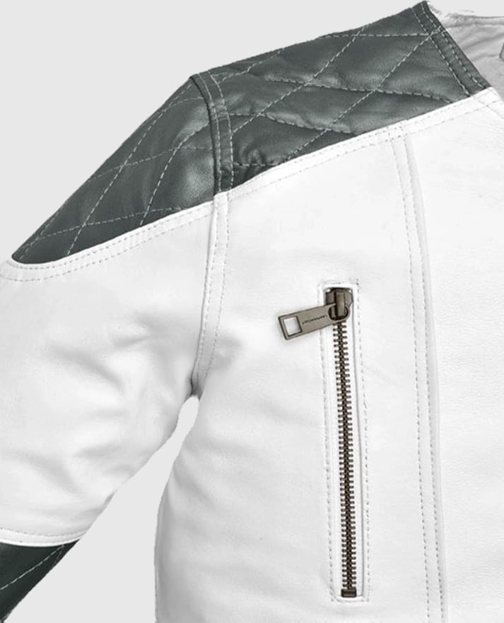 Women's White & Silver Quilted Moto Jacket