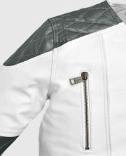 Women's White & Silver Quilted Moto Jacket