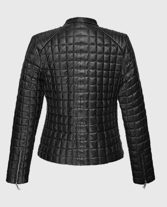 Women's Quilted Black Leather Jacket - second image