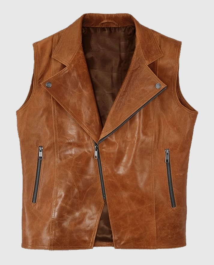 Men’s Light Brown Leather Biker Vest