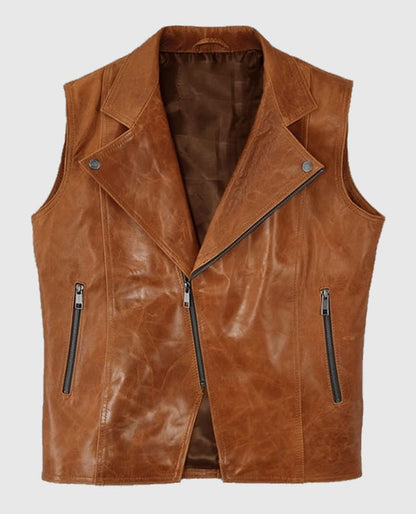 Men’s Light Brown Leather Biker Vest