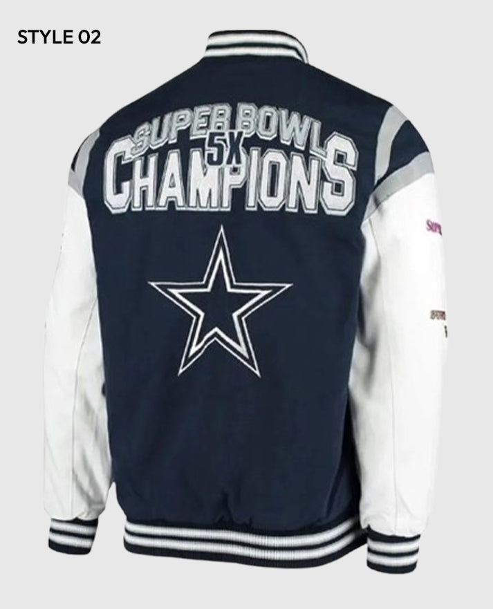 Dallas Cowboys Super Bowl 5x Champions Navy/White Varsity Jacket