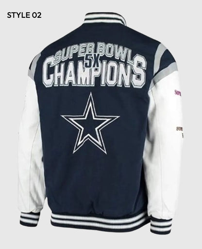 Dallas Cowboys Super Bowl 5x Champions Navy/White Varsity Jacket
