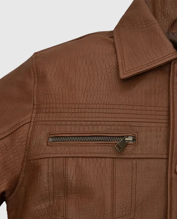 Men’s Brown Leather Trucker Jacket
