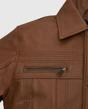 Men’s Brown Leather Trucker Jacket