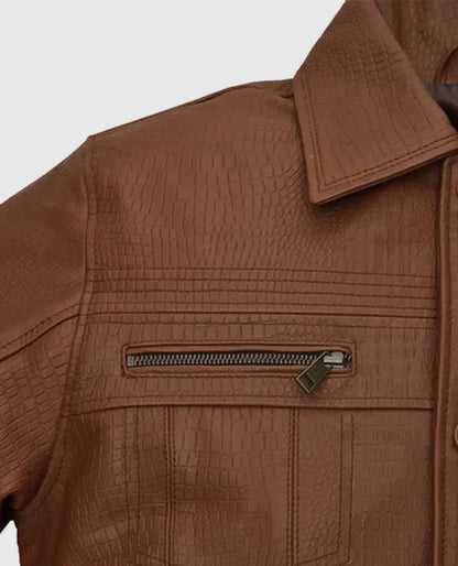Men’s Brown Leather Trucker Jacket