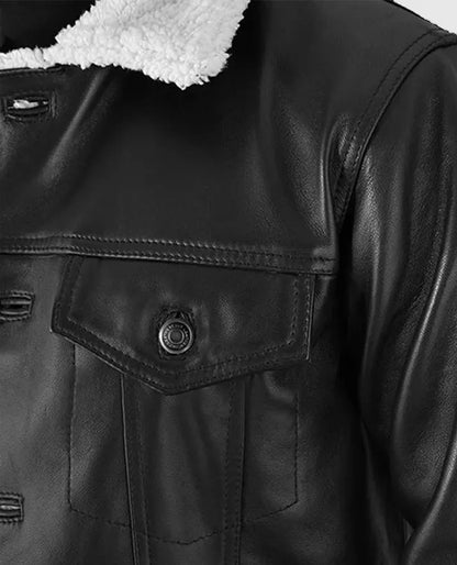 Men’s Black Leather Sherpa Style Jacket