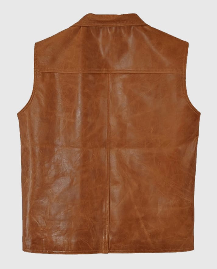 Men’s Light Brown Leather Biker Vest