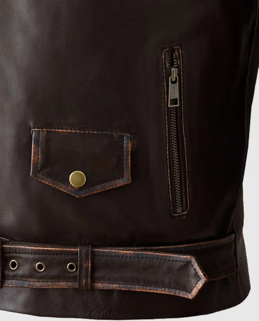 Men's Enforcer Dark Brown Biker Leather Jacket