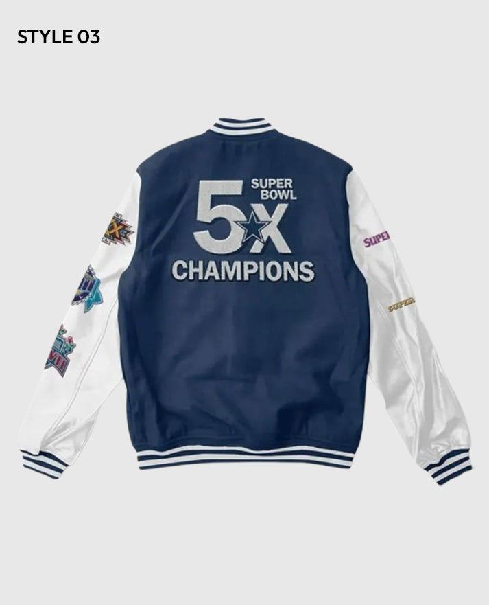 Dallas Cowboys Super Bowl 5x Champions Navy/White Varsity Jacket