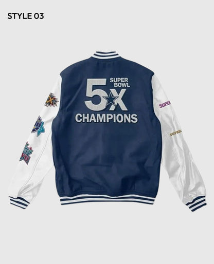 Dallas Cowboys Super Bowl 5x Champions Navy/White Varsity Jacket