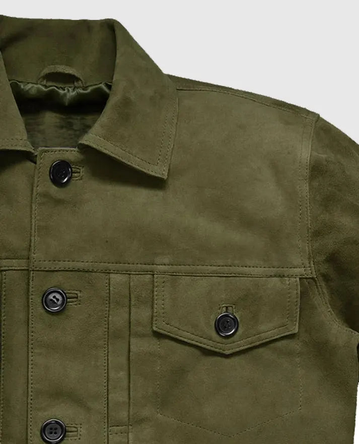 Ryan Reynolds Olive Suede Leather Jacket