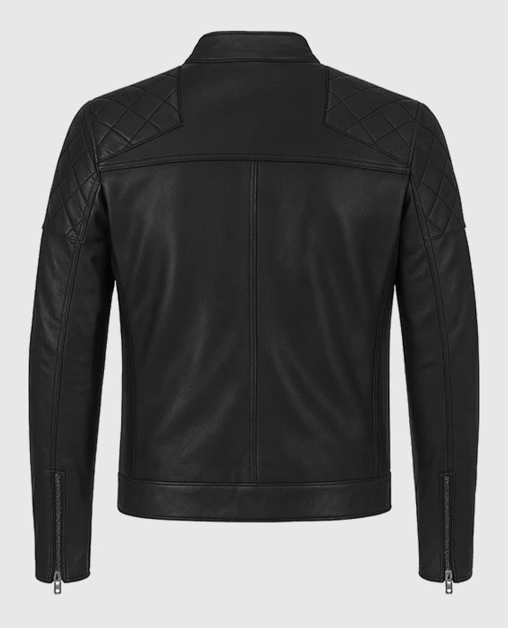 David Beckham Quilted Style Black Leather Biker Jacket