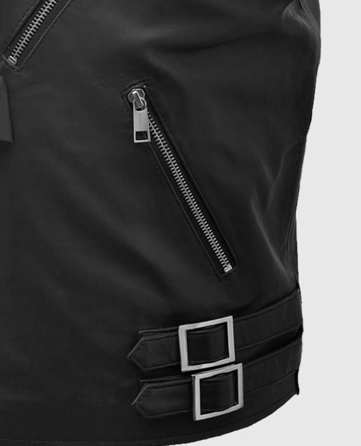 Men’s Black Biker Style Leather Hooded Vest