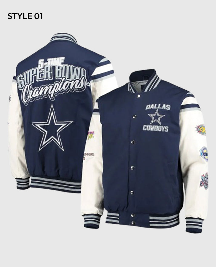 Dallas Cowboys Super Bowl 5x Champions Navy/White Varsity Jacket