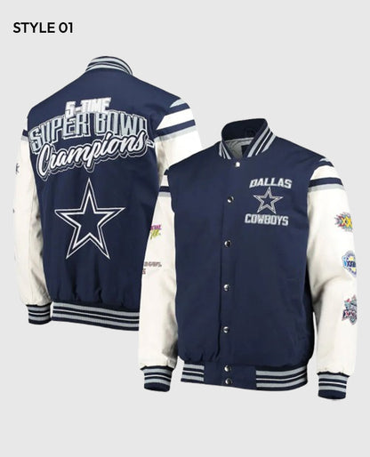 Dallas Cowboys Super Bowl 5x Champions Navy/White Varsity Jacket
