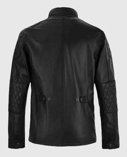 Vin Diesel Black Leather Jacket with Red Stripes