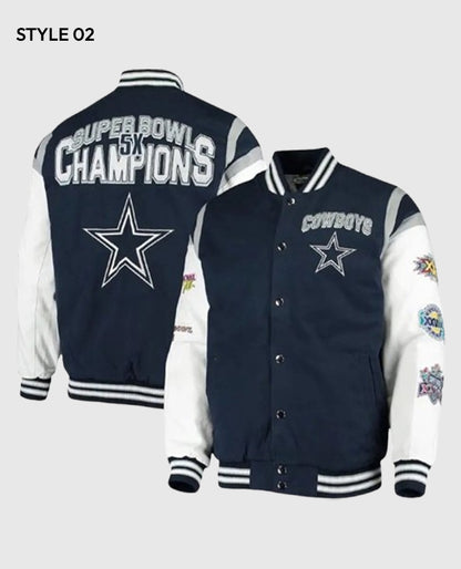 Dallas Cowboys Super Bowl 5x Champions Navy/White Varsity Jacket