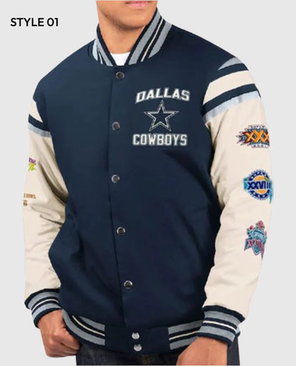 Dallas Cowboys Super Bowl 5x Champions Navy/White Varsity Jacket