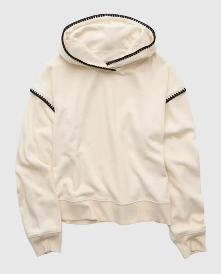 AE Contrast Stitch Beige Pullover Hoodie