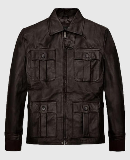 Aaron Eckhart Brown Leather Jacket
