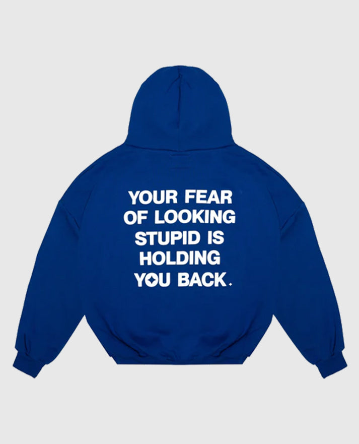 Alchemai Fear of Looking Stupid Blue Fleece Hoodie