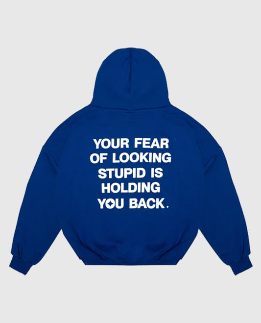 Alchemai Fear of Looking Stupid Blue Fleece Hoodie