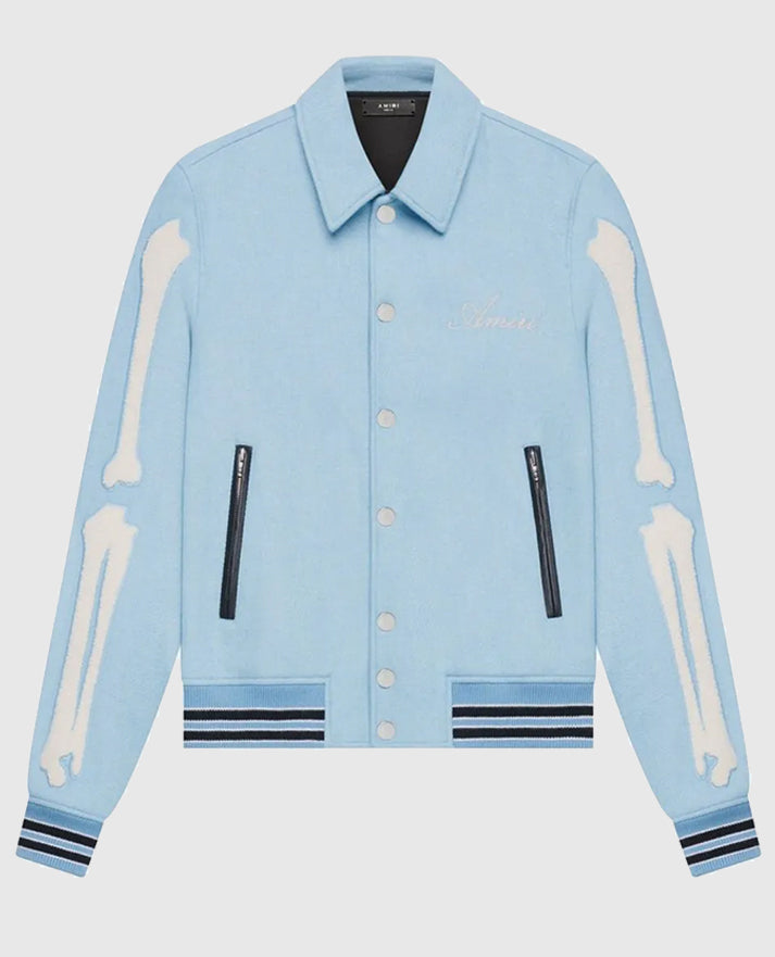 Amiri Bones Letterman Blue Wool Jacket