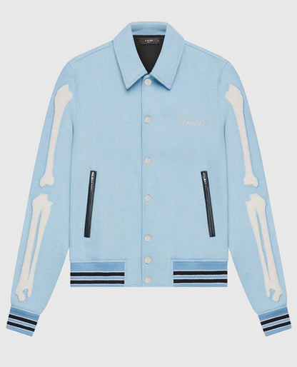 Amiri Bones Letterman Blue Wool Jacket