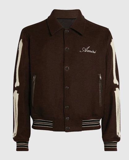 Amiri Bones Letterman Brown Wool Jacket