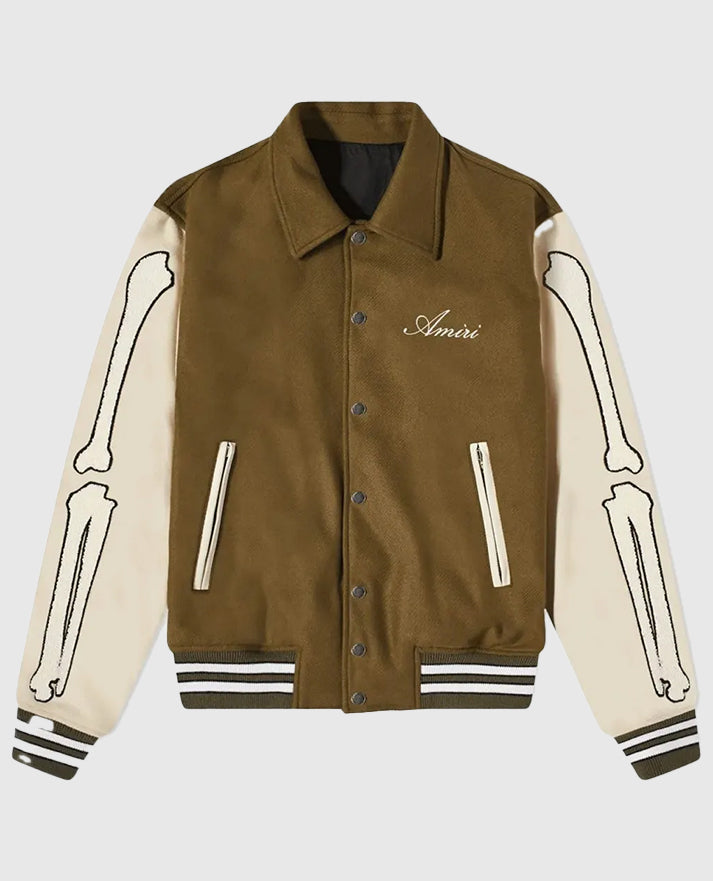Amiri Bones Letterman Brown Wool Shirt collar Jacket