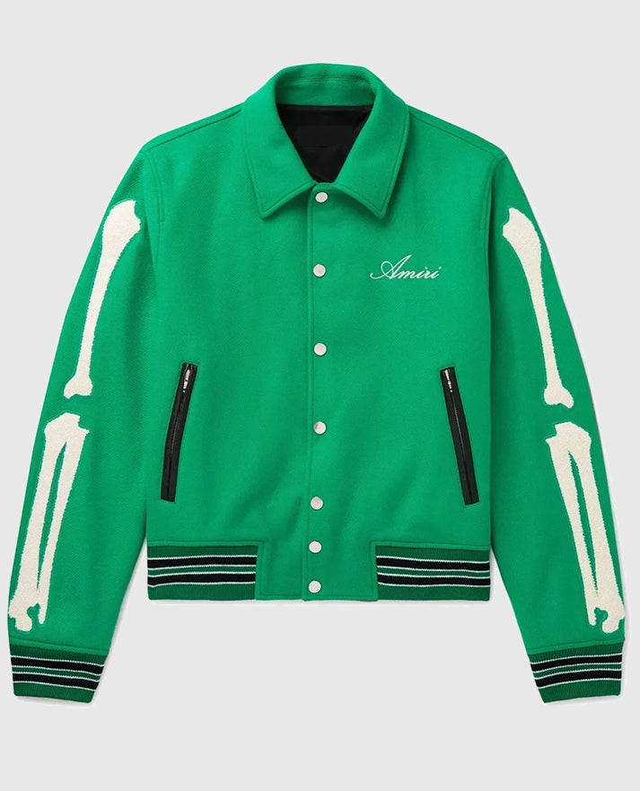 Amiri Bones Letterman Green Wool Jacket