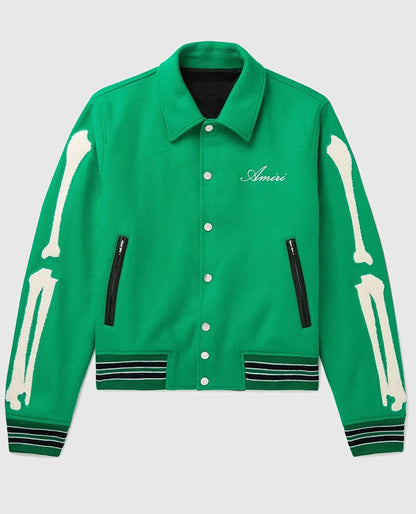 Amiri Bones Letterman Green Wool Jacket