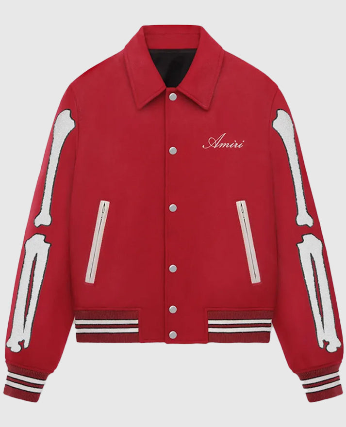 Amiri Bones Letterman Red Wool Jacket
