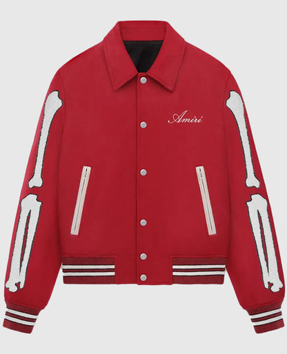 Amiri Bones Letterman Red Wool Jacket