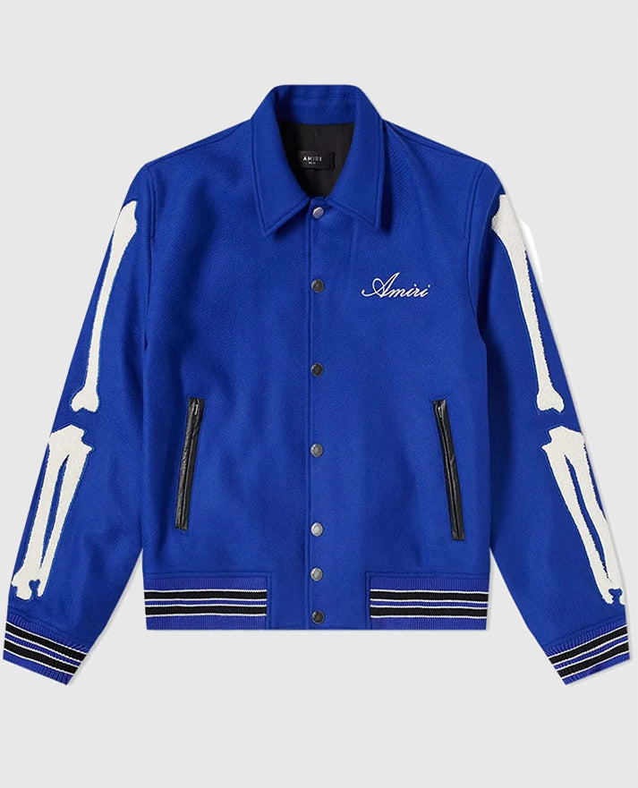 Amiri Bones Letterman Vibrant Blue Wool Jacket