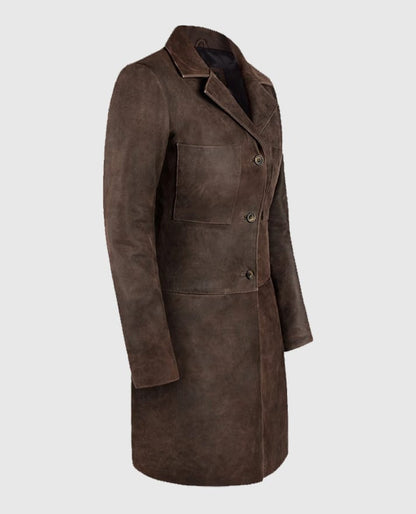 Annabelle Wallis The Mummy Brown Leather Trench Coat