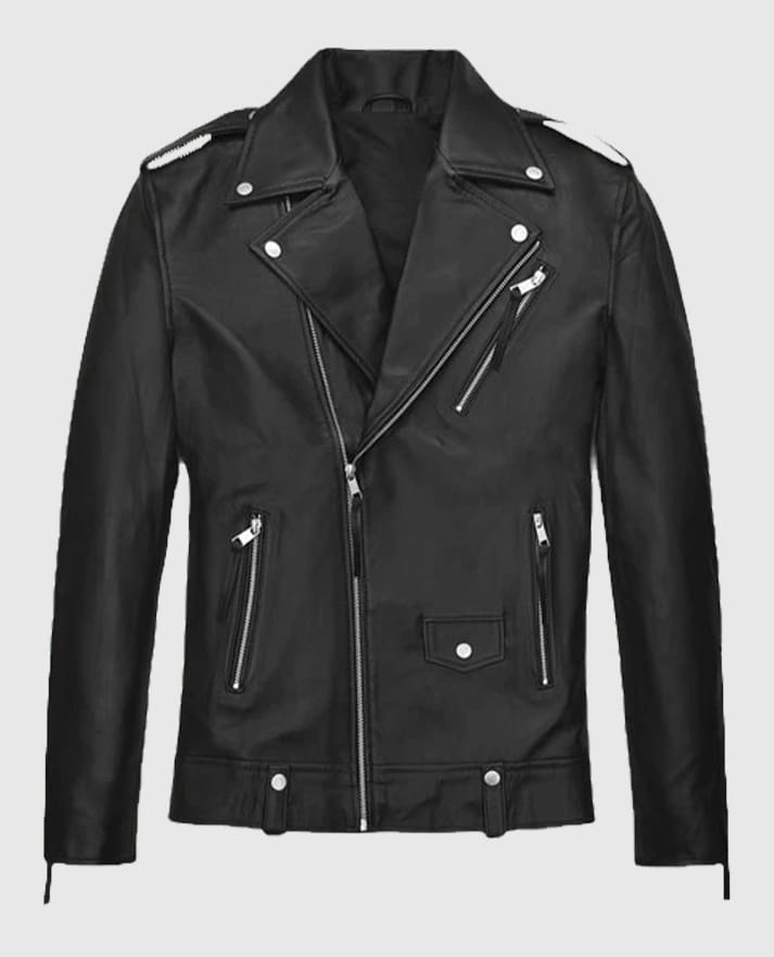 Ansel Elgort Biker Black Leather Jacket