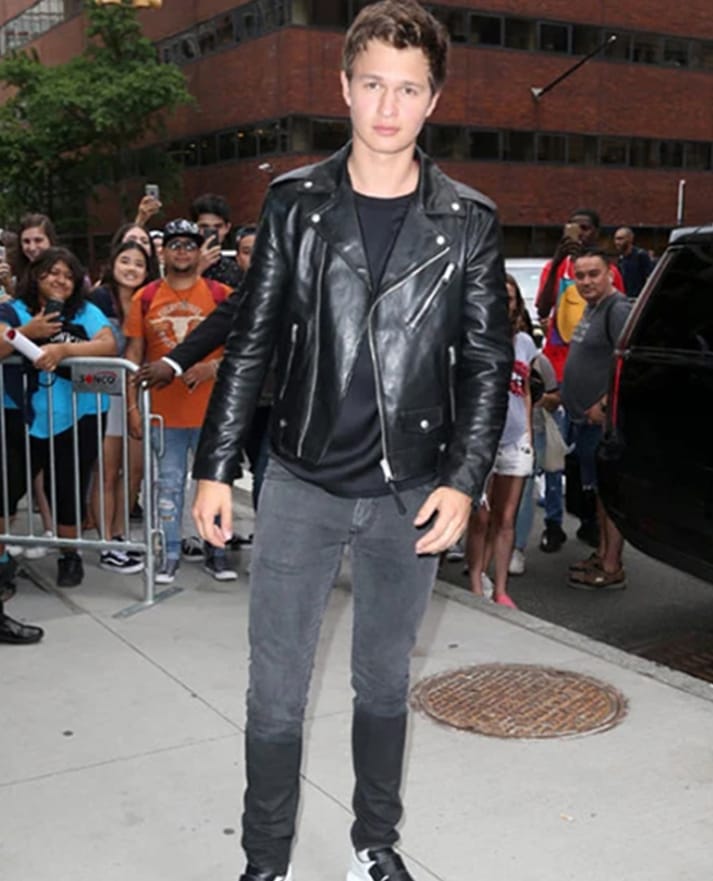 Ansel Elgort Black Leather Jacket