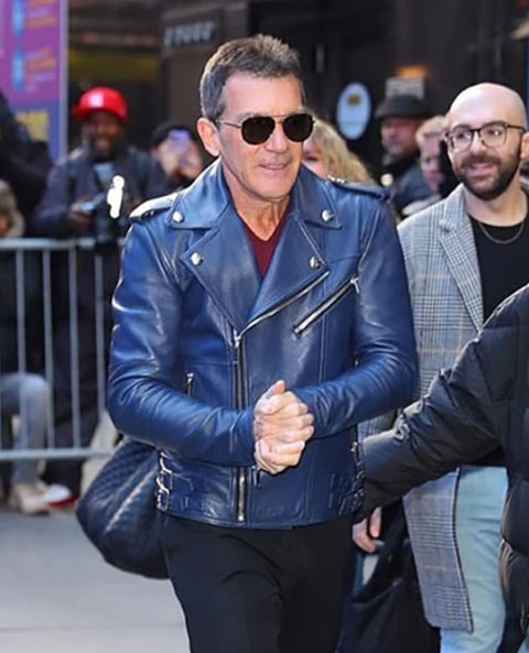 Antonio Banderas Blue Leather Jacket