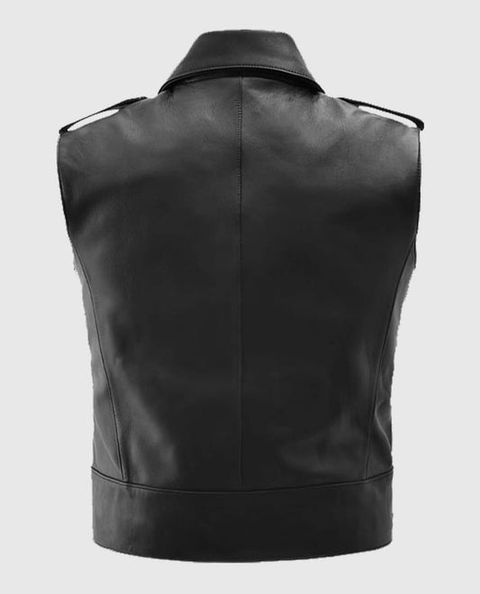 Biker Leather Vest with Buckled Strap