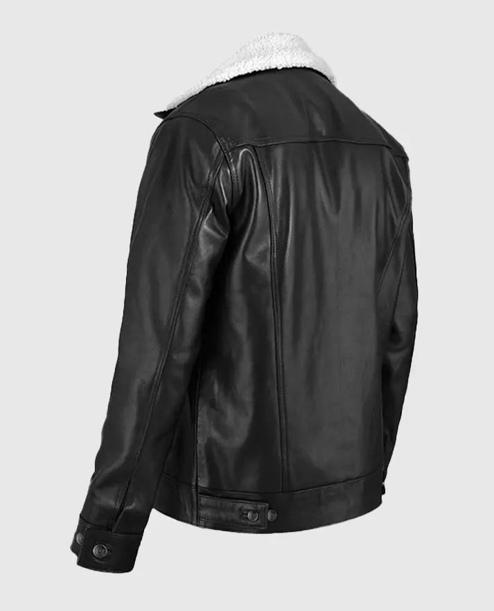 Men’s Black Leather Sherpa Style Jacket - second image