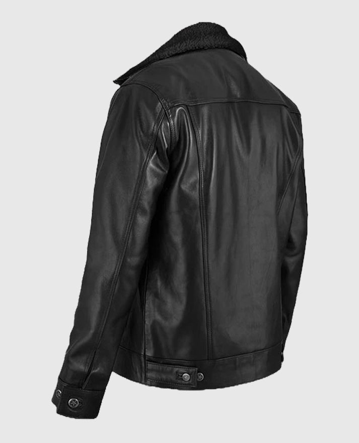 Men's Black Sherpa Leather Jacket - second image