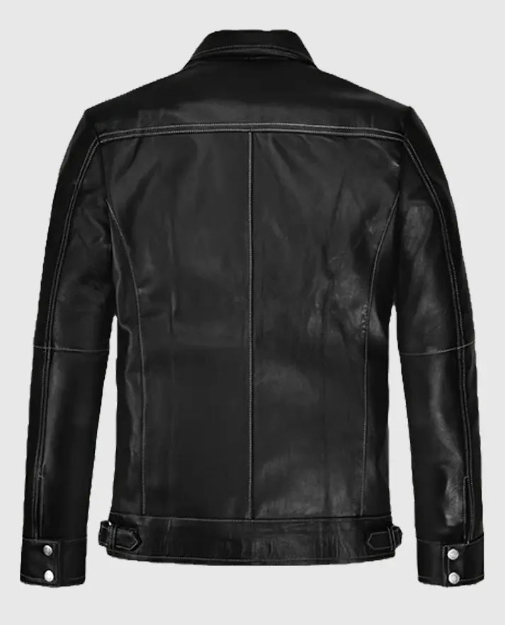 Men’s Black Slim Fit Leather Jacket - second image