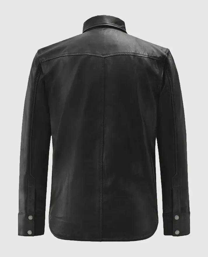 Men’s Black Trucker Leather Jacket - second image