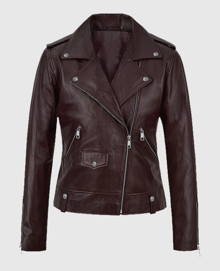 Burgundy Meghan Markle Leather Jacket