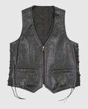  Casual Black Laced Leather Vest
