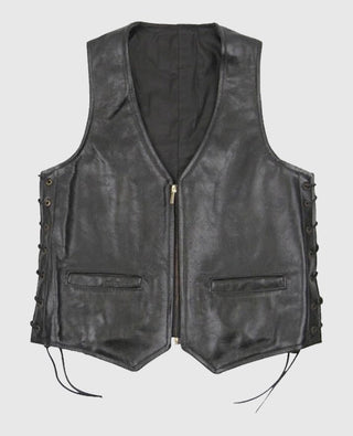  Casual Black Laced Leather Vest