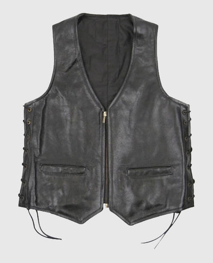  Casual Black Laced Leather Vest