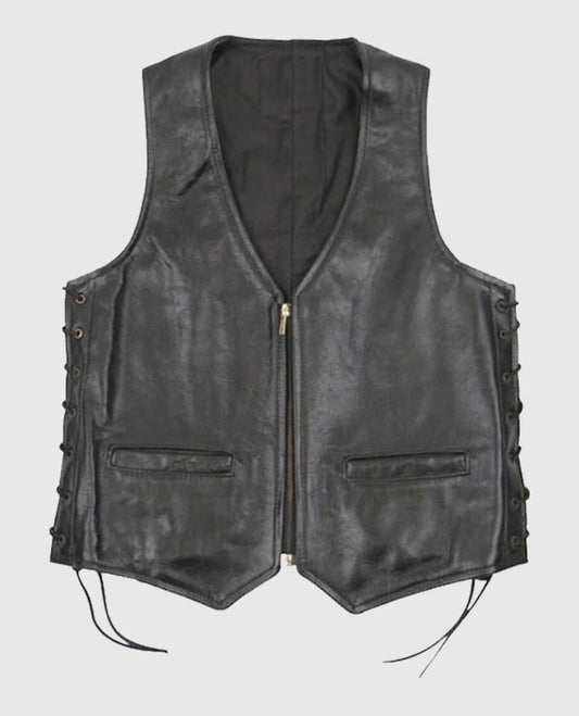 Casual Black Laced Leather Vest